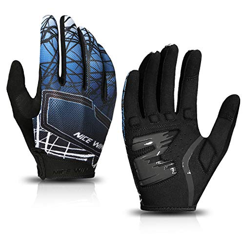 LOHOTEK Guantes de Bicicleta Ciclismo-Motocicleta de MTB Transpirable-Antideslizante - Sin-Dedos Guante Hombres Mujeres Prueba de Golpes con Diseño Antideslizante Pantalla Táctil (Azul, L)