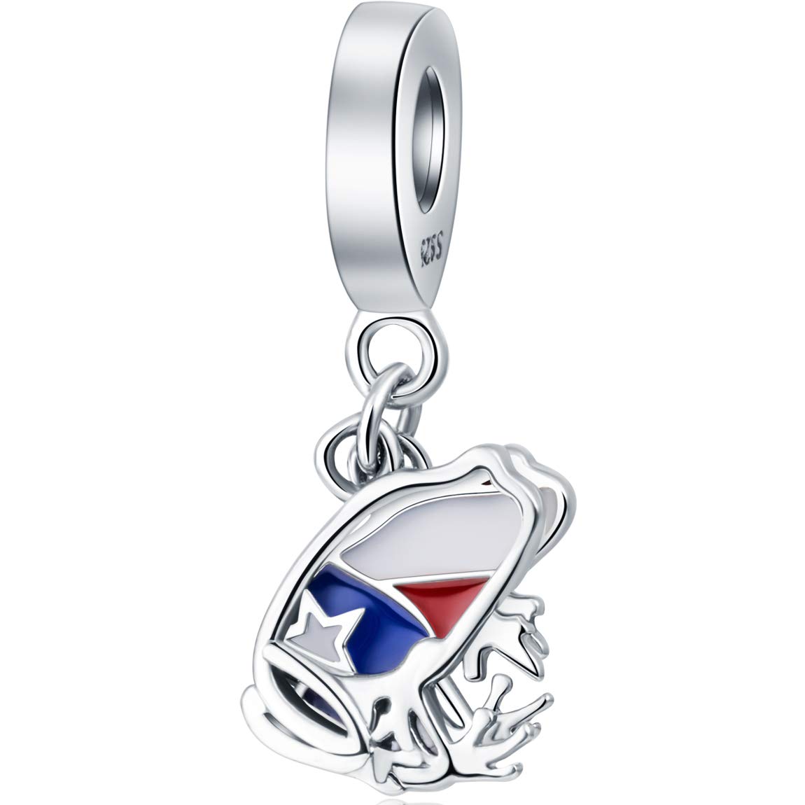 Puerto Rico Coqui Frog Dangle Charm - 925 Sterling Silver Red Blue White Enamel Country Flags Dangle Bead Charms, Fits Pandora Women Bracelet Necklace