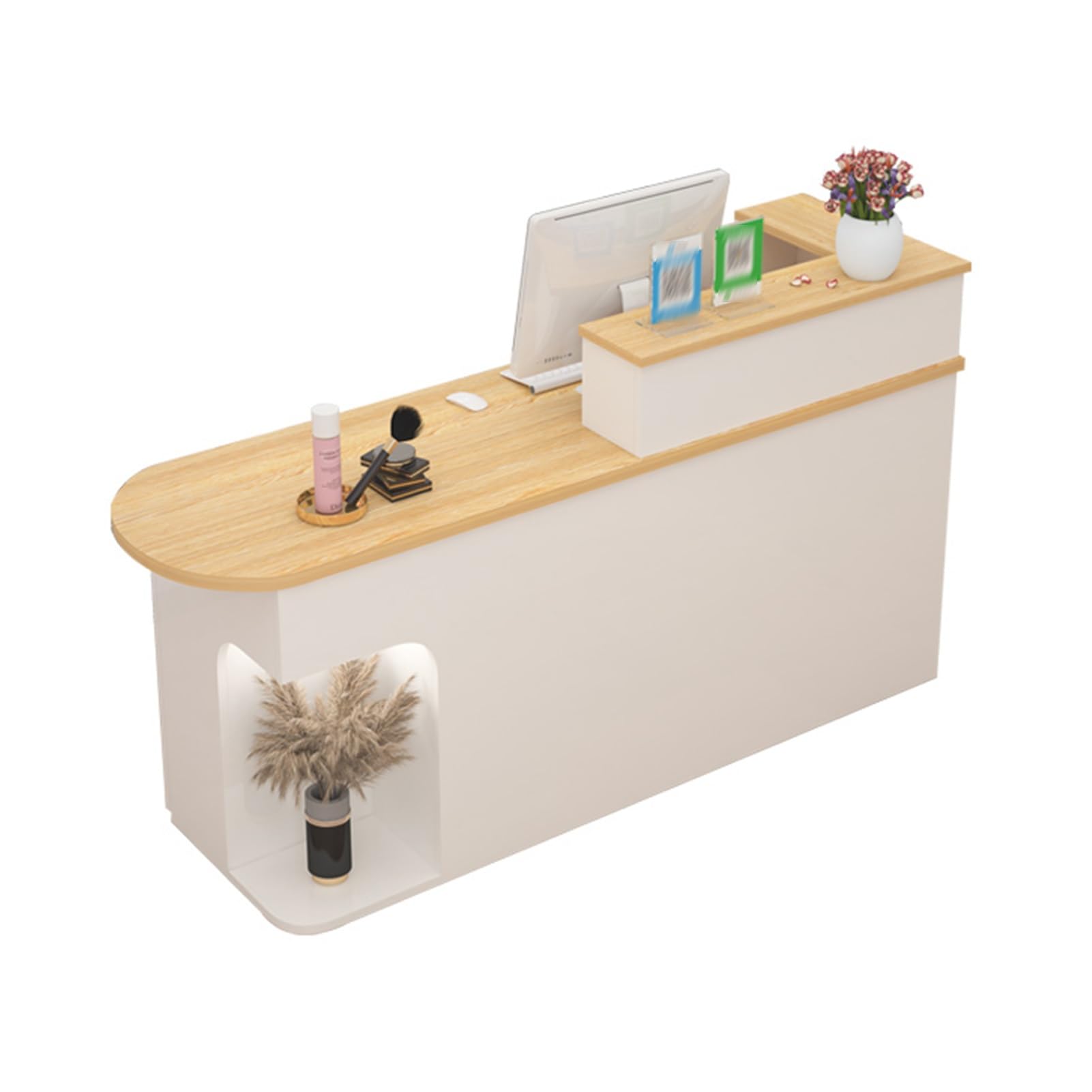 YVYKFZD Empfangstheke Rezeption mit Theke, Büro Rezeptionstheken, platzsparende Empfangstresen mit abschließbaren Schubladen, hölzerner Verkaufstheke(White 1 L,47.2"x19.6"x41.3")
