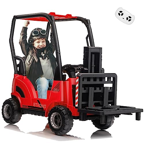 Garvee 12V Electric Ride on Forklift Car with Remote Control, Ride on Car with Liftable Fork and Pallet, High/Low Variable Speed, Music, USB, MP3, and Low-Power Alarm for Boys and Girls(with Tent,Red)