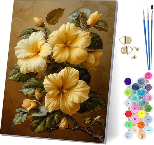 花 数字油絵 DIY Paint by Numbers for Adults 植物 手作りキット子供初心者 塗り絵 数字 キット ブラシとアクリル絵の具が入 ペイントバイナンバー 大人のクラフトアクティビテ ホーム オフィス装飾 女性へのギフト 30x40