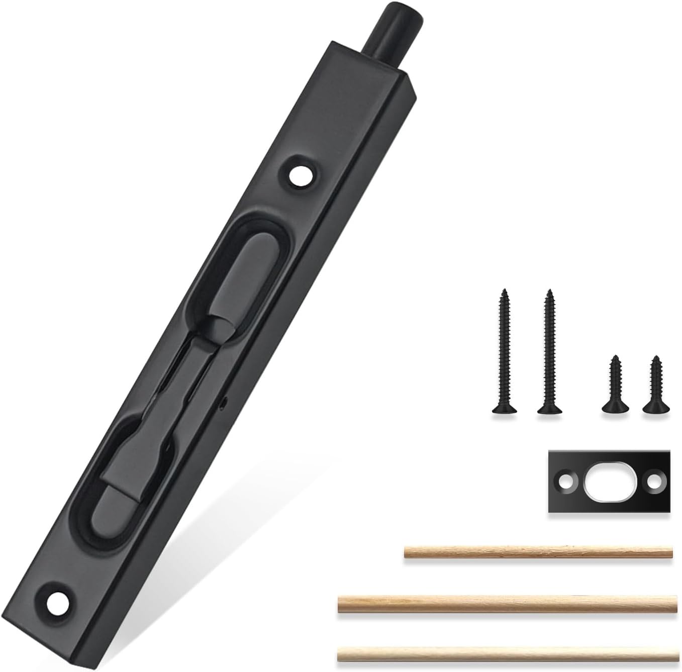 Flush Bolt French Door Lock 6โ, Concealed Bolt Latch for Double Doors, Flip Lever Mechanism Door Top/Bottom Lock for Sliding/Patio/Storm Doors(Black, 6 in. - 1pack)