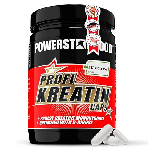 Powerstar PROFI KREATIN CAPS hochdosiert | 500 Kapseln Creatin-Monohydrat | Deutsche Herstellung | 100% reinstes Creapure® & D-Ribose | Kraft & Ausdauer im Training | 1 Dose für 3 volle Monate