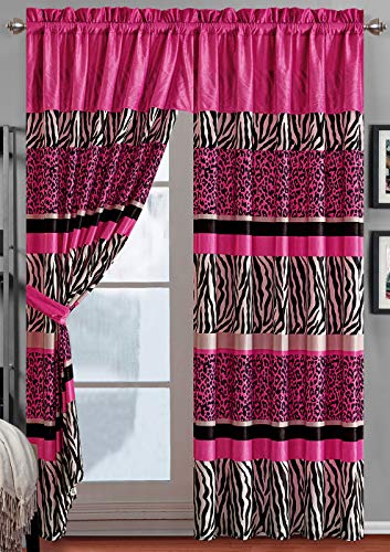 Rod Pocketed HOT Pink Black White Zebra Leopard Micro Fur Curtain Set Drapes/Window Panels 120