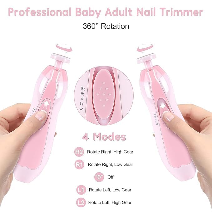 Image of Baby Nail Trimmer New Born With Lights , Electric Baby Nail Cutter 0-6 Months With Multiple Filer Heads Adjustment, Baby Nail Clippers with Light and 6 Grinding Pads for Newborn Infant Toddler -Multi Color