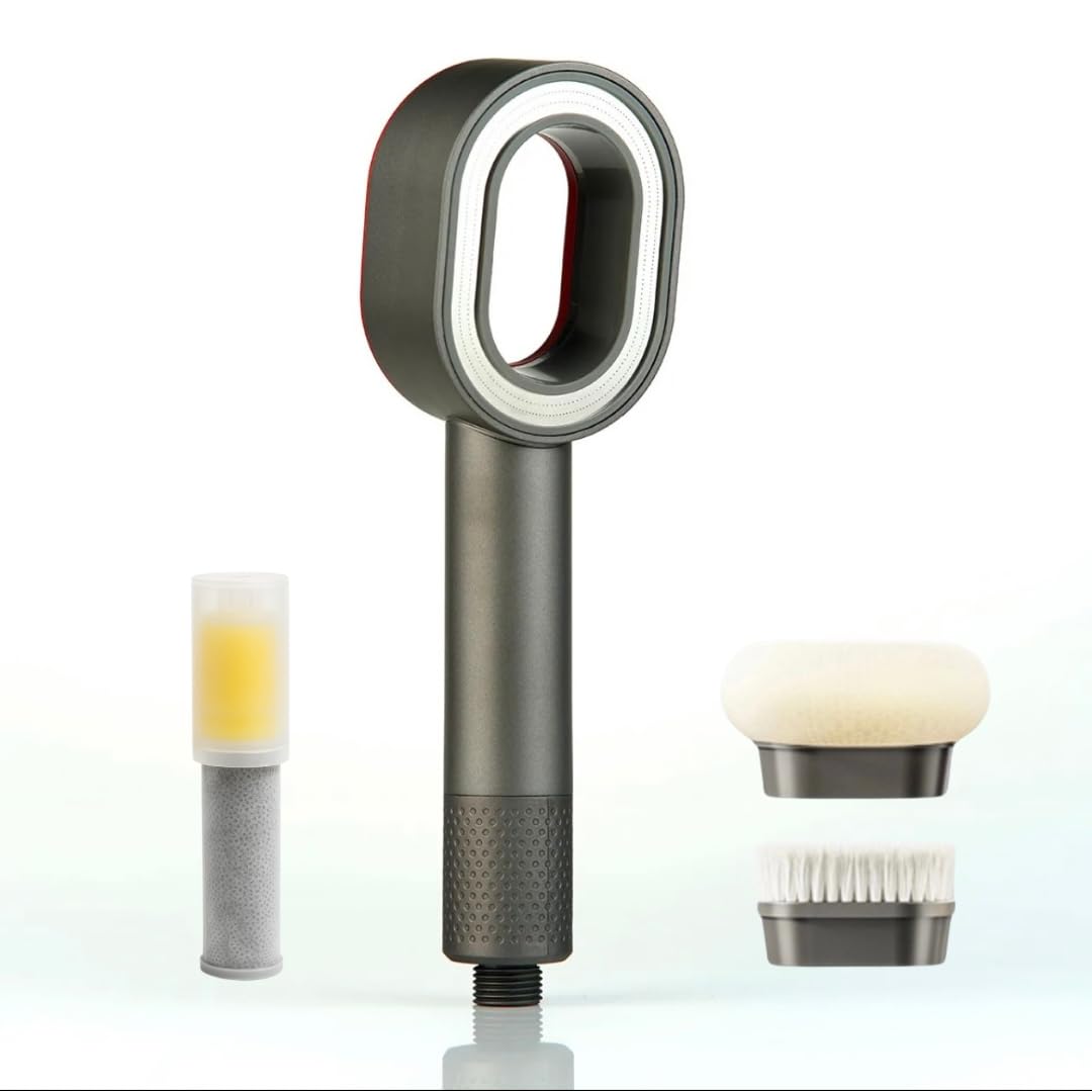 Juego de alcachofa de ducha con 2 cepillos magnéticos de limpieza, filtro de carbón activo y filtro de vitamina C con aroma a limón, alta presión, ducha de mano con filtro eliminado, cloro