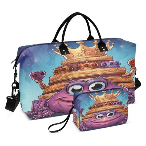 Cute Doodle Animal Lobster Travel Duffel Bags Gym Bag Weekender Handbag with Toiletry Bag for Women Girls Men