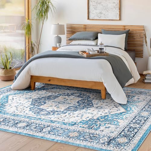 Carvapet Lavable Alfombras de Pasillo 150x210cm Alfombra Corredor Antideslizante Largo Fina Alfombras de área Azul Alfombra para el Salón Dormitorio - imagen 2