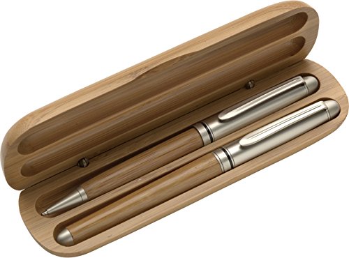 notrash2003 Schreibset Dreh-Kugelschreiber Rollerball Tintenroller Stiftset Bambus im hochwertigen Holz Geschenk Etui