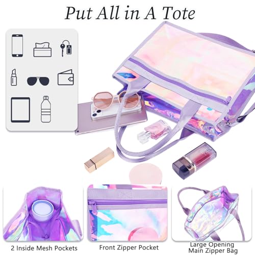 Image of Fammart Clear Bags Stadium Approved, Jelly Tote Bag for Women with Zipper, Crossbody Bag with Adjustable Strap for Work