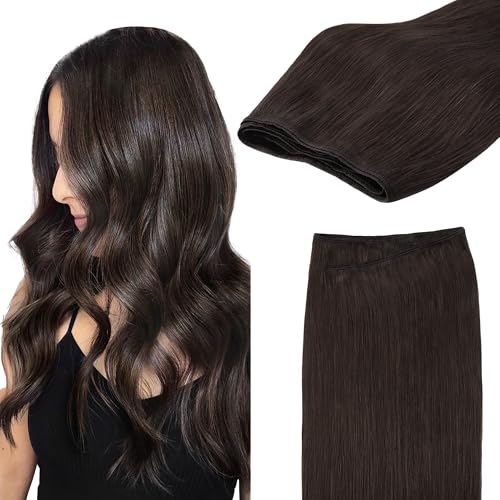 Image of GOO GOO Sew in Hair Extensions Real Human Hair, Weft Hair Extensions Human Hair, 2 Dark Brown 20inch 130g, Weft Bundles Straight Silky Remy Hair