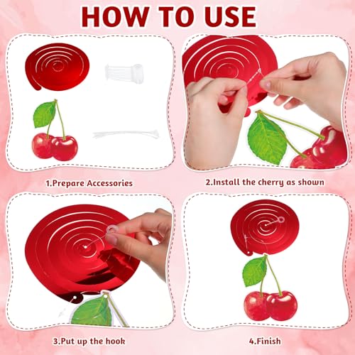 Image of 43 Pcs Cherry Party Decorations, Happy Birthday Banner with Hanging Swirls | Summer Fruit Theme Cherry Party Decorations for Wedding Birthday Bridal Shower Baby Shower