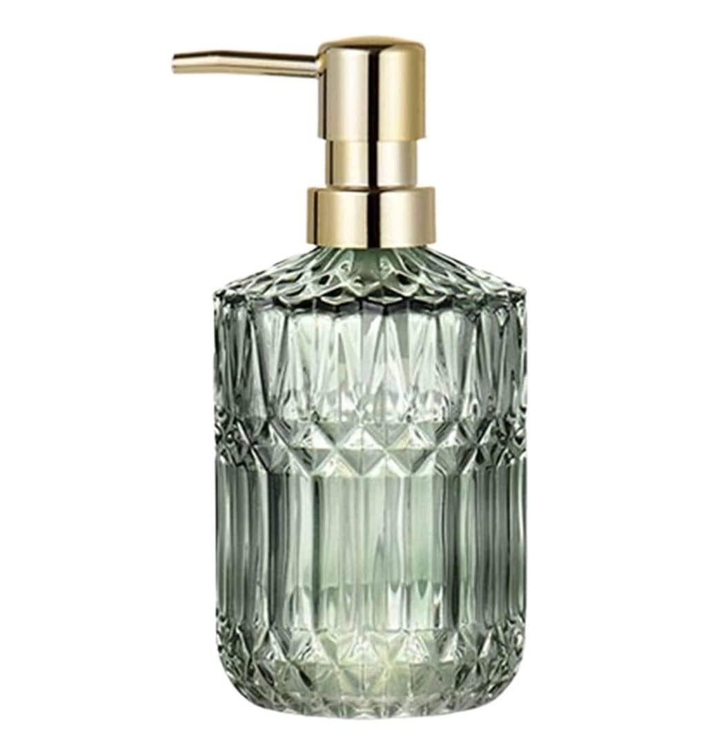Badezimmerzubehör Dispenser Glas Seifenspender mit Pumpe, 13,5oz Diamond Badezimmer Flüssigseifenspender, Grün, 400ml