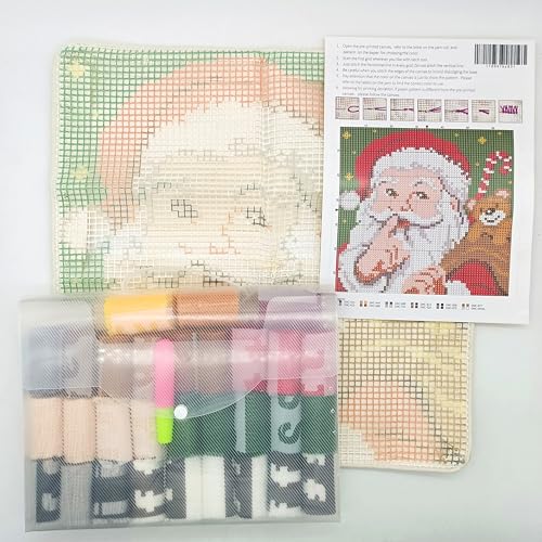 Image of Howie's Latch Hook Kit, DIY Santa Clau Pillow Crochet Yarn Kits for Adults, Color Preprinted Pattern Embroidery Sofa Cushion Cover (Christmas-Santa Claus 3, 16.93 x 16.93 inch)