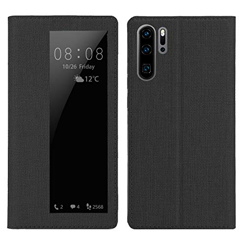 Simicoo Huawei P30 Pro Flip Leather Wallet Case Holster Stand Magnetic View Window Sleep Wake Up Smart Cover Silicone TPU Shockproof Case for Huawei P30 Pro (Black, P30 Pro)