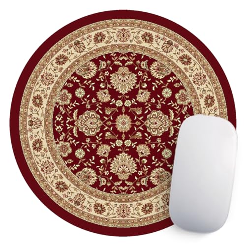 Round Mouse Pad Vintage Oriental Persian Floral Rug Mat Design Art(Red)