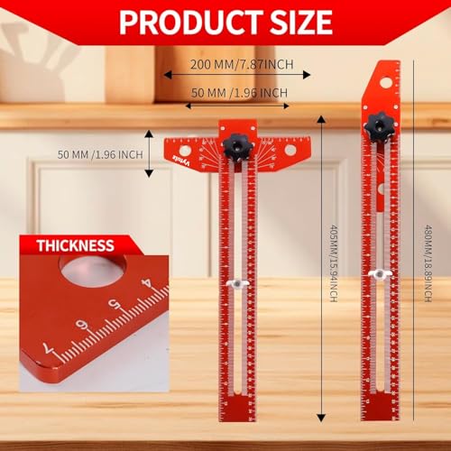 13" Foldable Aluminum Alloy Carpenter Square Ruler - Adjustable T-Scale with Imperial/Metric Measurements, Angle Positioning & Line Drawing Tool for Woodworking