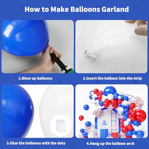 Image of Red White and Blue Balloons Arch Kit,130pcs Different Sizes Patriotic Latex Balloons with Confetti,Red White and Blue Decorations for 4th of July,Independence Day,Graduation,Birthday