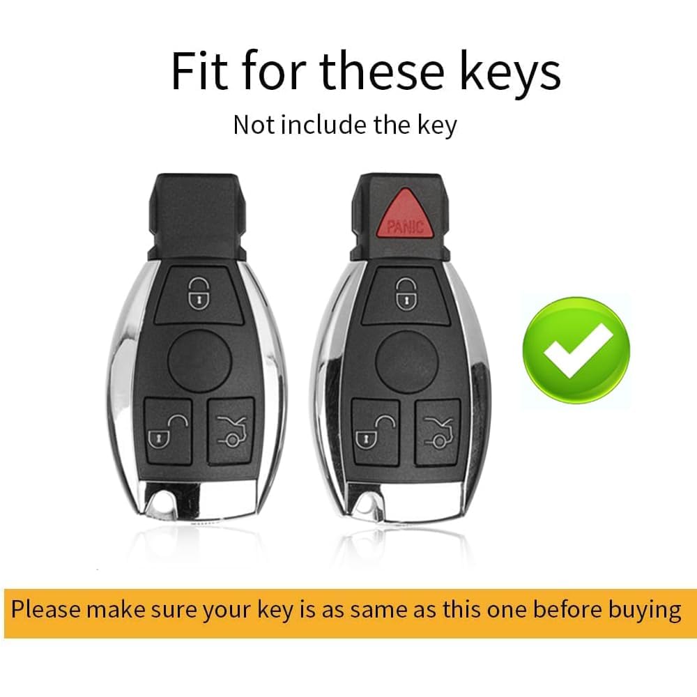 ontto Autosleutelhoes geschikt voor Mercedes Benz A B C E R klasse GLS GLA GLK GLC CLS CLA AMG W204 W205 W212 W463 W176 sleutelhoes metaal leer sleutelbox sleutelhanger 3 toetsen wit