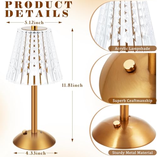 Image of Liliful 6 Pcs Cordless Table Lamp Rechargeable Touch LED Small Gold Portable Battery Operated USB-c Desk Lamp 3 Color Dimmable for Bedroom Living Room Dining (Gold,Classic Style)