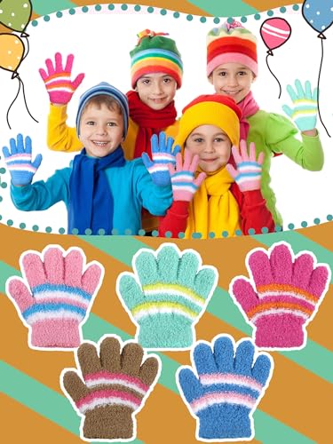 Image of SATINIOR 5 Pairs Kids Gloves Full Fingers Knitted Warm Gloves Winter Mittens for Little Boys and Girls Daily Supplies