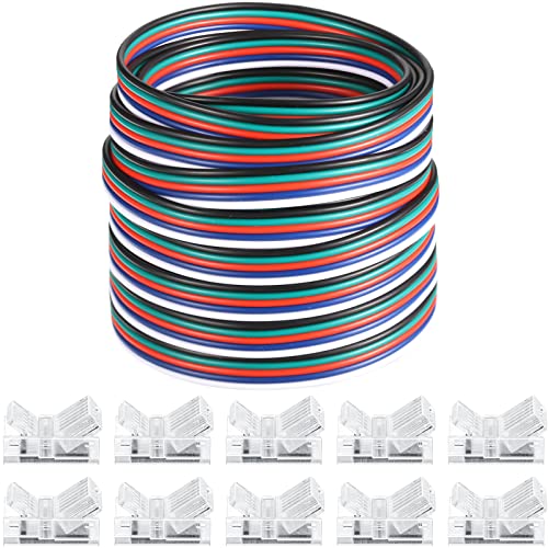 Image of Flutesan 10 Packs Solderless LED Strip Connector, Transparent Track Lighting Connectors, Wire Strip Lights, 16.4 Feet LED Strip for LED Pin Connector (5 Pin, 12 mm)