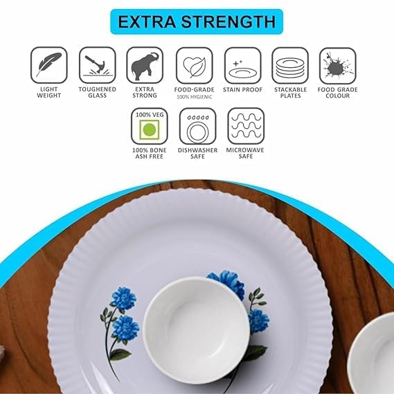 Black Sparrow Unbreakable Plastic Light Weight Dinner Set of 36 Pcs, 6 Big PLATS, 6 Small PLATS, 12 Small Bowl,6 Table Spoon,2 Big Spoon, 2 Big Bowl with 2 LID Multi Color (Blue) - Image 7