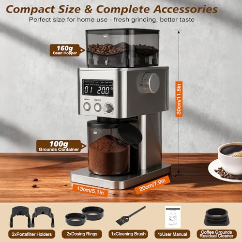 Miniatura 2 de Homtone Molinillo De Café Eléctrico De Acero Inoxidable Con Pantalla Lcd, 31 Niveles De Molienda Precisa, Molinillo Cónico Para Espresso Café De Filtro Prensa Francesa