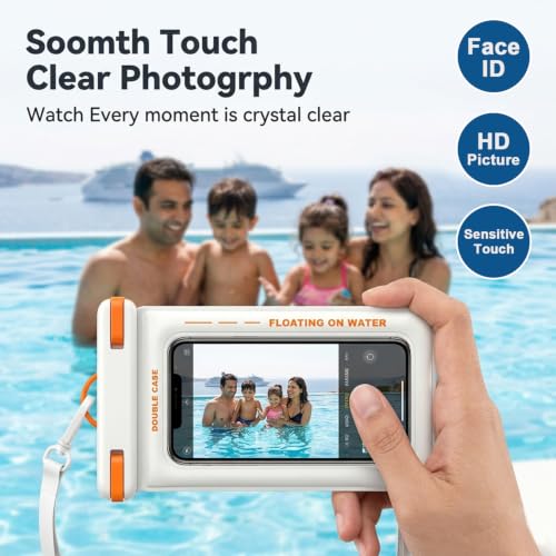 Image of ZORBES IP68 Waterproof Phone Pouch Double Space, Floating Waterproof Phone Case with Lanyard, White