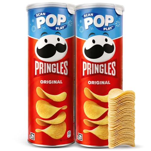 Pringles Original, Patatas fritas Pringles, Pringles formato tubo, Contiene Gluten, cuando haces pop, ya no hay stop, Apto para veganos y vegetarianos, Contiene 2 unidades de 185 g