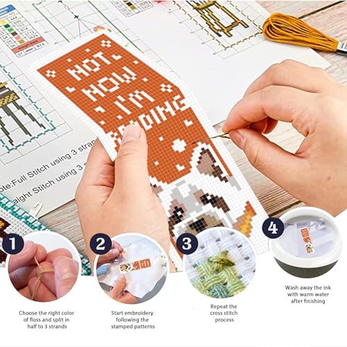 Image of FREEBLOSS 6 Set Puppies Stamped Cross Stitch Bookmark Kits Cross Stitch Kit Embroidery Bookmarks Kit for Adults Beginners with Backing Felt Embroidery Floss DIY Bookmark Kit for Book Lovers 8x2.4''