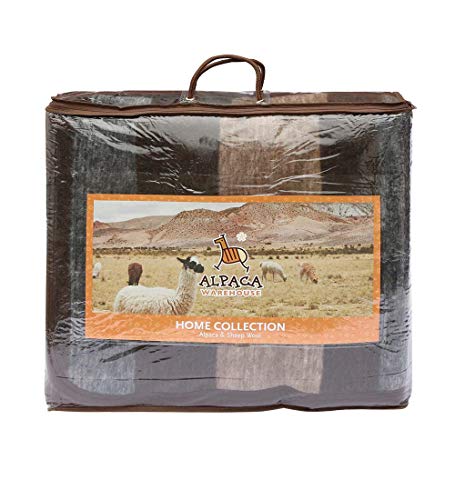 Alpaca Warehouse Alpaca Sheep Wool Blanket King/Full-Queen/Twin Size Thick Heavyweight Comfortably Warm - Great For Outdoor Use - Striped Design (Beige/Brown/Gray, King) #TOP1