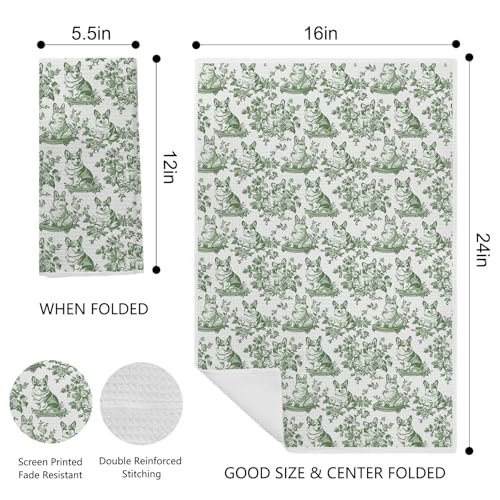 Image of Chinoiserie Corgi Dog Kitchen Towels, Gifts for Corgi Lovers Dish Tea Towels for Kitchen Decor, Grandmillennial Toile de Jouy Dog Decorative Hand Towels for Bathroom, 16x24 Inch(Green)