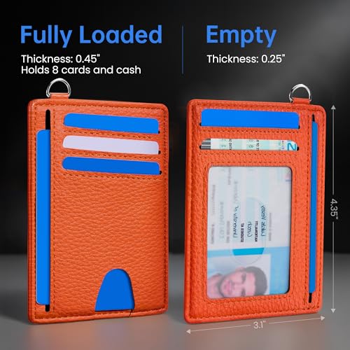 Image of Mayski Slim Wallet, Credit Card Holder for Women, Minimalist Front Pocket RFID Blocking Card Cases, Small Wallet Women Men(Lichee Orange)