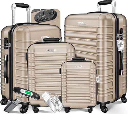 KESSER® 4tlg. Hartschalenkofferset Hartschalenkoffer Reisekoffer Set Reisekofferset Trolley Koffer 4 Rollen ABS-Hartschale Teleskopgriff Inkl. Kofferwaage + Gepäckanhänger Rollkoffer Schloss, S-M-L-XL KESSER® 4tlg. Hartschalenkofferset Hartschalenkoffer Reisekoffer Set Reisekofferset Trolley Koffer 4 Rollen ABS-Hartschale Teleskopgriff Inkl. Kofferwaage + Gepäckanhänger Rollkoffer Schloss, S-M-L-XL