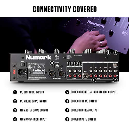 Numark M6 Usb - 4-Channel Dj Mixer With Built-In Audio Interface, 3-Band Eq, Microphone Input And Replaceable Crossfader With Slope Control #TOP2