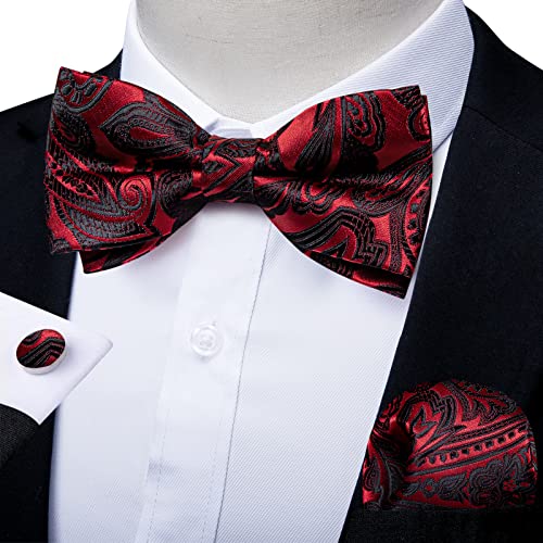 Image of DiBanGu Paisley Pre-Tied Bow Ties for Men Silk Adjustable Bowtie and Pocket Square Cufflinks for Wedding Party