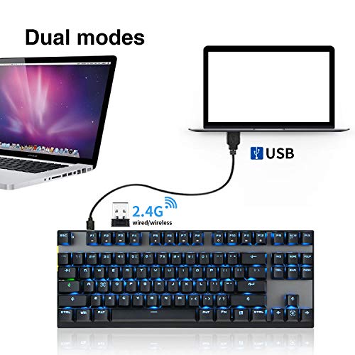 MOTOSPEED 2.4GHz Wireless/Wired Mechanical Keyboard 87Keys Led Backlit Blue Switches Type-C Gaming Keyboard for Gaming and Typing,Compatible for Mac/PC/Laptop - Thumbnail 6