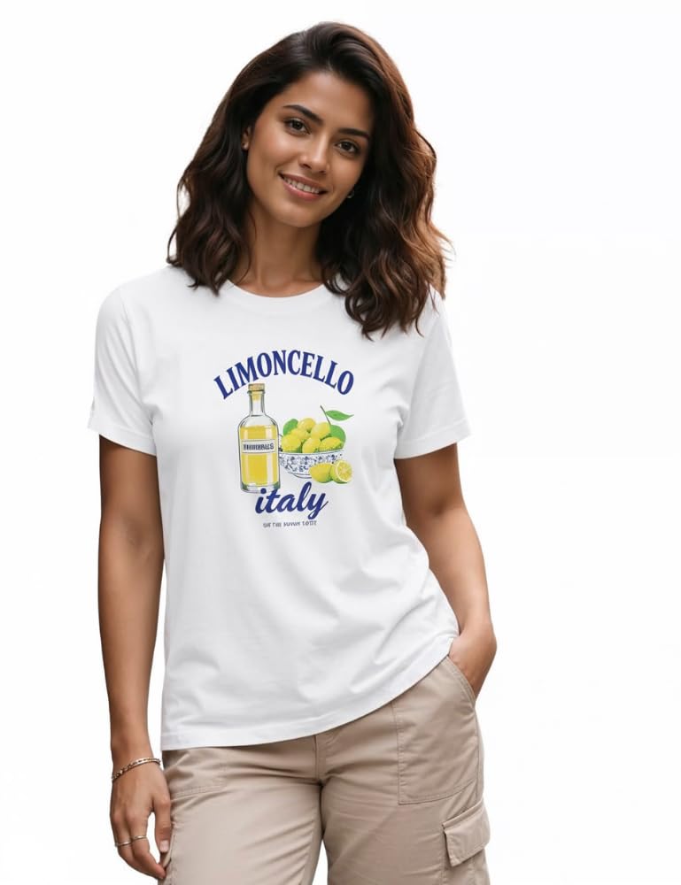 Women's Regular T-Shirt, 100% Combed Cotton, 180 GSM Bio-Washed Fabric, Crew Neck Short Sleeve, Limoncello Italy Graphic Print, Casual Cotton T-Shirt for Everyday Wear-picture-38