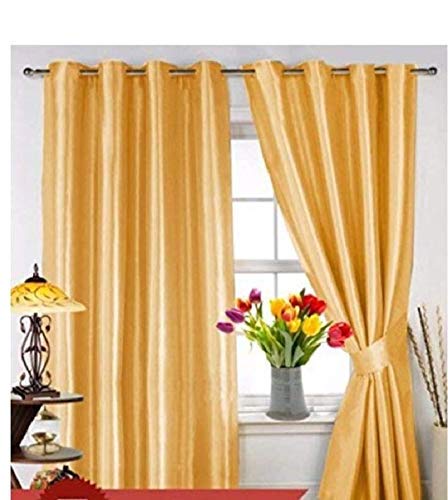 Radhey-Radhey Decor Premium Thick Solid Plain Curtains, Pack of 2, (Golden, 5 FEET)-picture-10