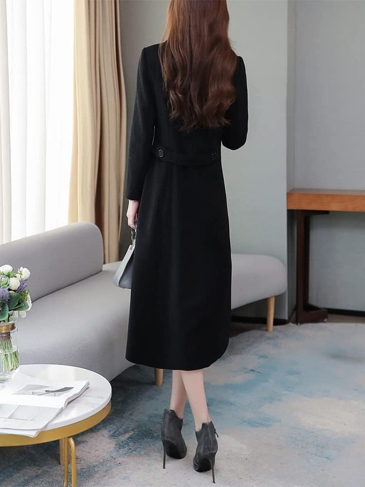 IDEALSANXUN Womens Shawl Collar Long Wool Coats Fall Winter Double Breasted Trench Coat - Image 5