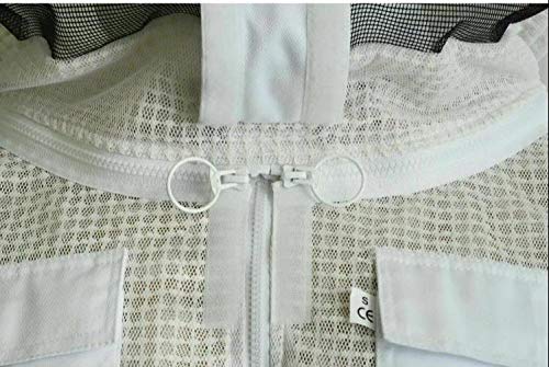 RVWDG 3-lagige Doppelreißverschlüsse Bienenschutzanzug rund mit gratis Handschuhen, weiß, Größe S – Bild 5