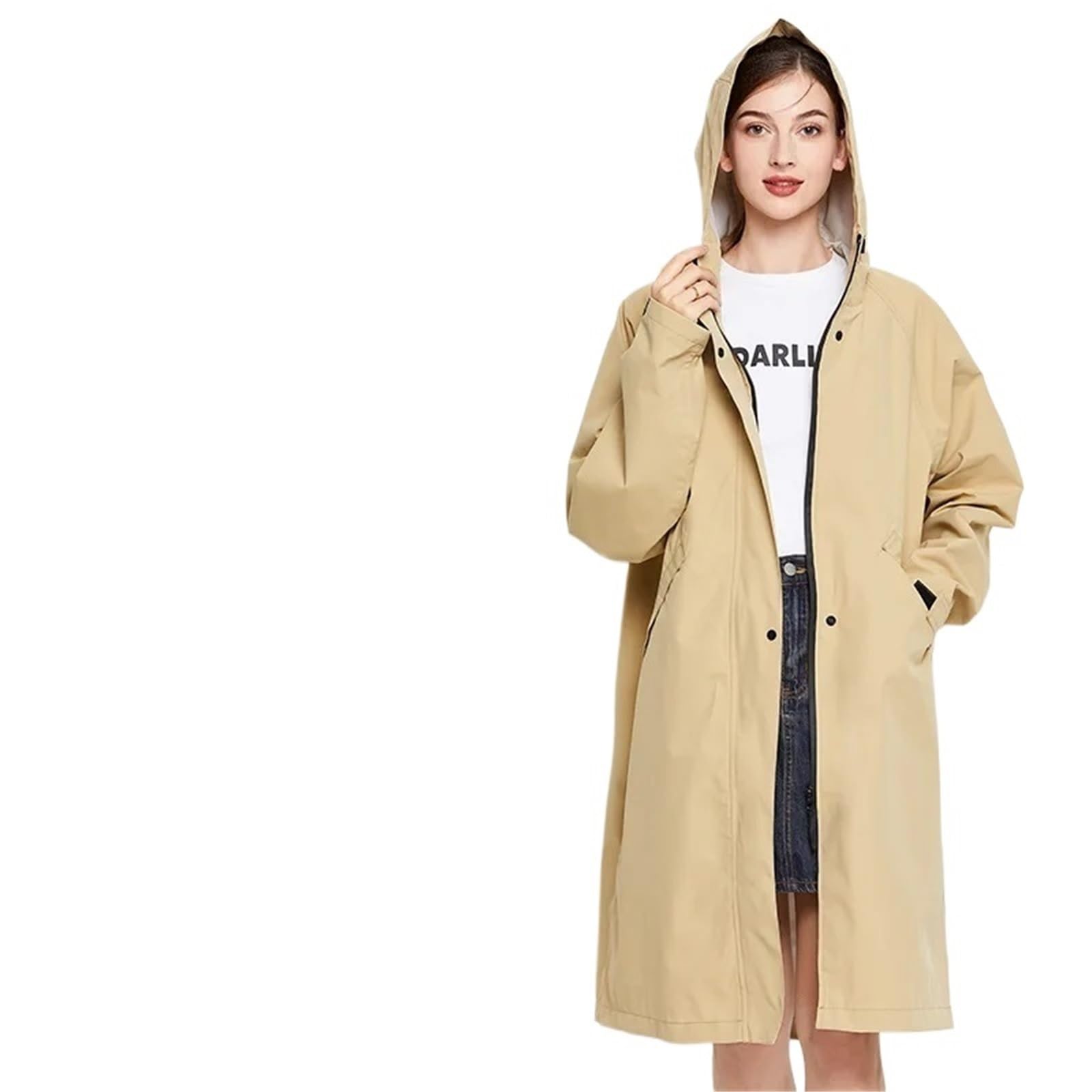 Regenponcho Niedliche Regenmäntel for Damen, Langer Regenmantel, modische Outdoor-Wanderjacke for Herren und, verdickte Golfjacke(2003 Khaki,XL)
