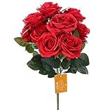 Silk Red Rose 10 Heads SOLEDI Artificial Flower French Rose Fake for Bridal Bouquet Wedding Living Room Table Home Garden Decoration