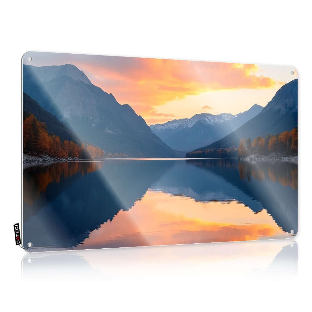 Matal Sign Framed Custom Tin Sign, Rules Fade Resistant A Serene Lake Surrounded By Mountains Reflects The Vibrant Colors Of A Sunset. For Home Kitchen | Americana Vintage Decor(30X40CM)
