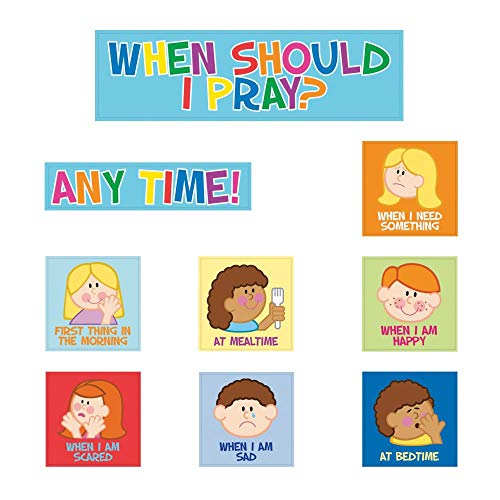 Fun Express - Bulletin Board Cutouts - Kids Pray - Educational - Classroom Decorations - Bulletin Board Decor - 9 Pieces
