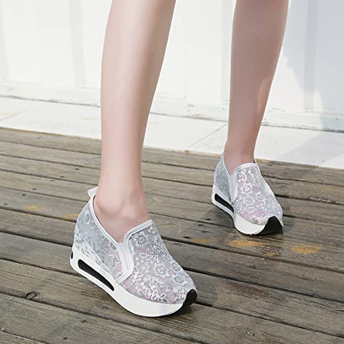 Ohxixhia Wedge Floral Walking Shoes Embroidery Floral Mesh Lace Chunky Sneakers Slip On Arch Support Shoes Fashion Sneakers3