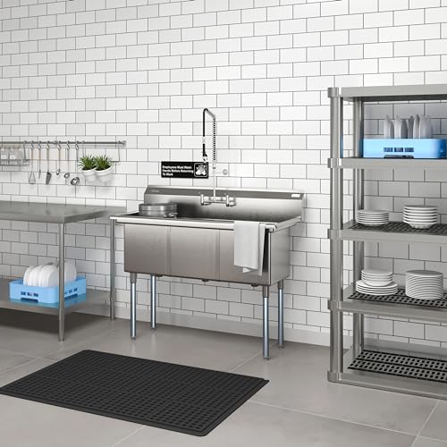 Image of KoolMore 51 in. Three Compartment 18-Gauge Stainless-Steel NSF Commercial Kitchen Sink, Bowl Size 15x15x14, with Three Basins and Pre-Drilled Faucet Holes for Restaurants and Cafes (KM-SC151514-N3)