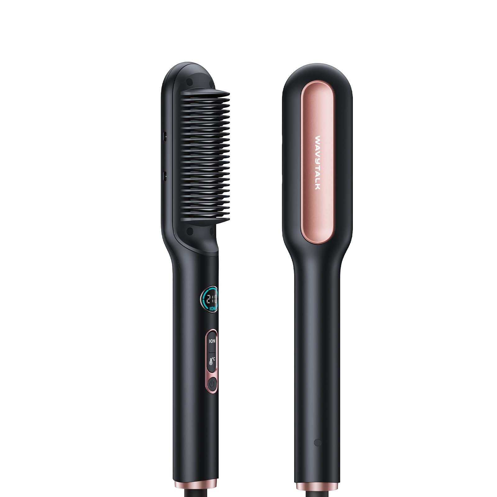 Wavytalk Glättbürste, Ionische Glätteisen und Bürste 2 in 1, Verbrühungsschutz Keramik Haarglätter Bürste mit LED Display für Zuhause und Salon, Dualspannung (100–240V), EU-Stecker, Schwarz