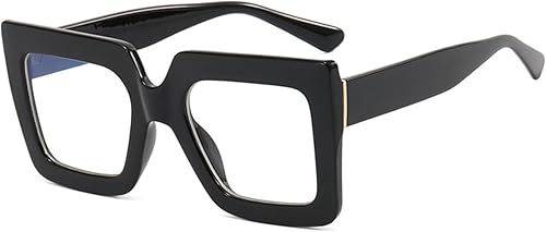 Miniatura 5 de Lentes cuadrados de gran tamaño para luz azul para mujeres y hombres, marco grueso, anteojos grandes para computadora sin receta (negro brillante)